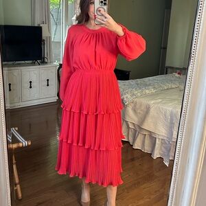 ZESICA RED LAYERED CHIFFON DRESS SIZE L